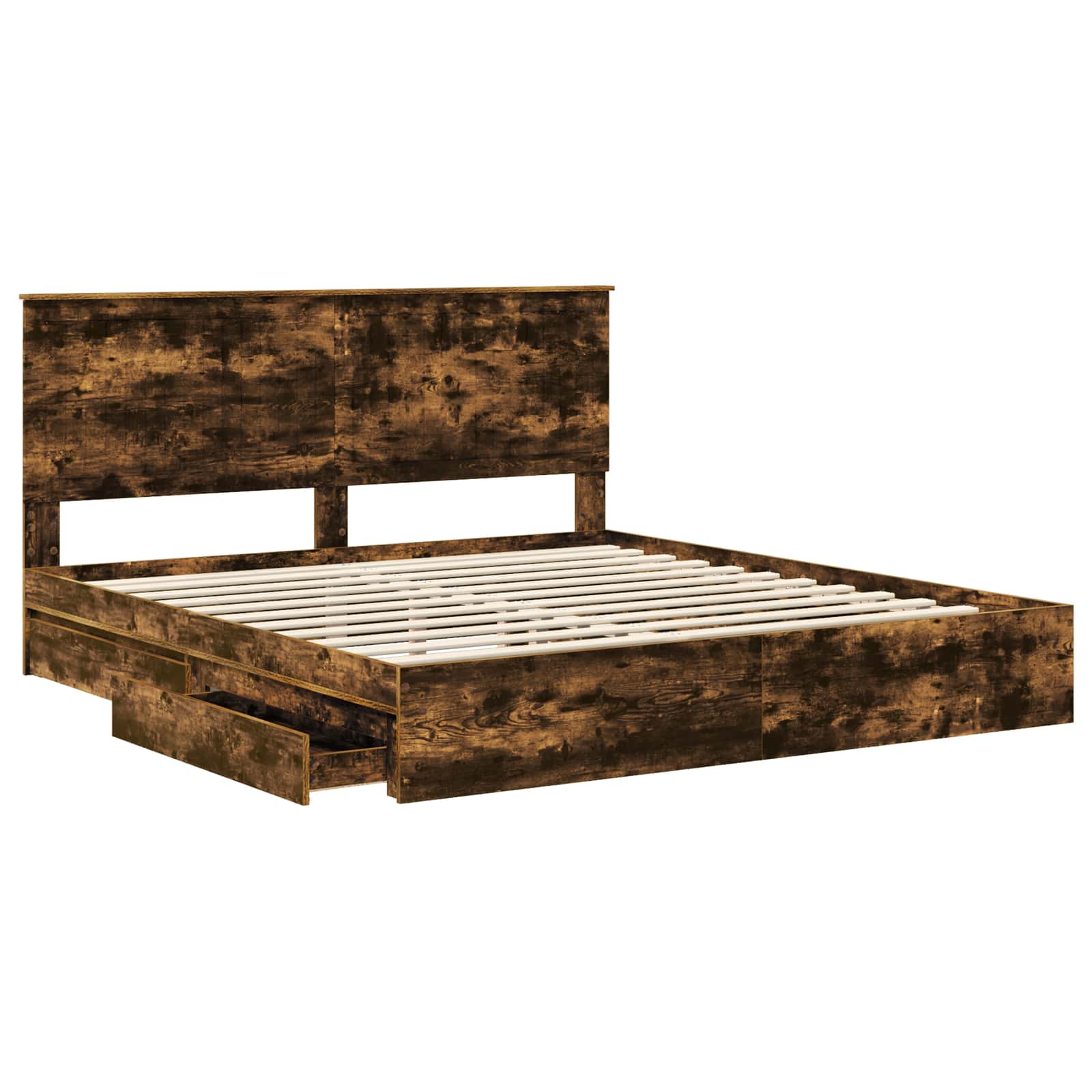 Lit avec rangement, panneau de bois, chêne fumé, pour la chambre, 180 × 200 cm - 5