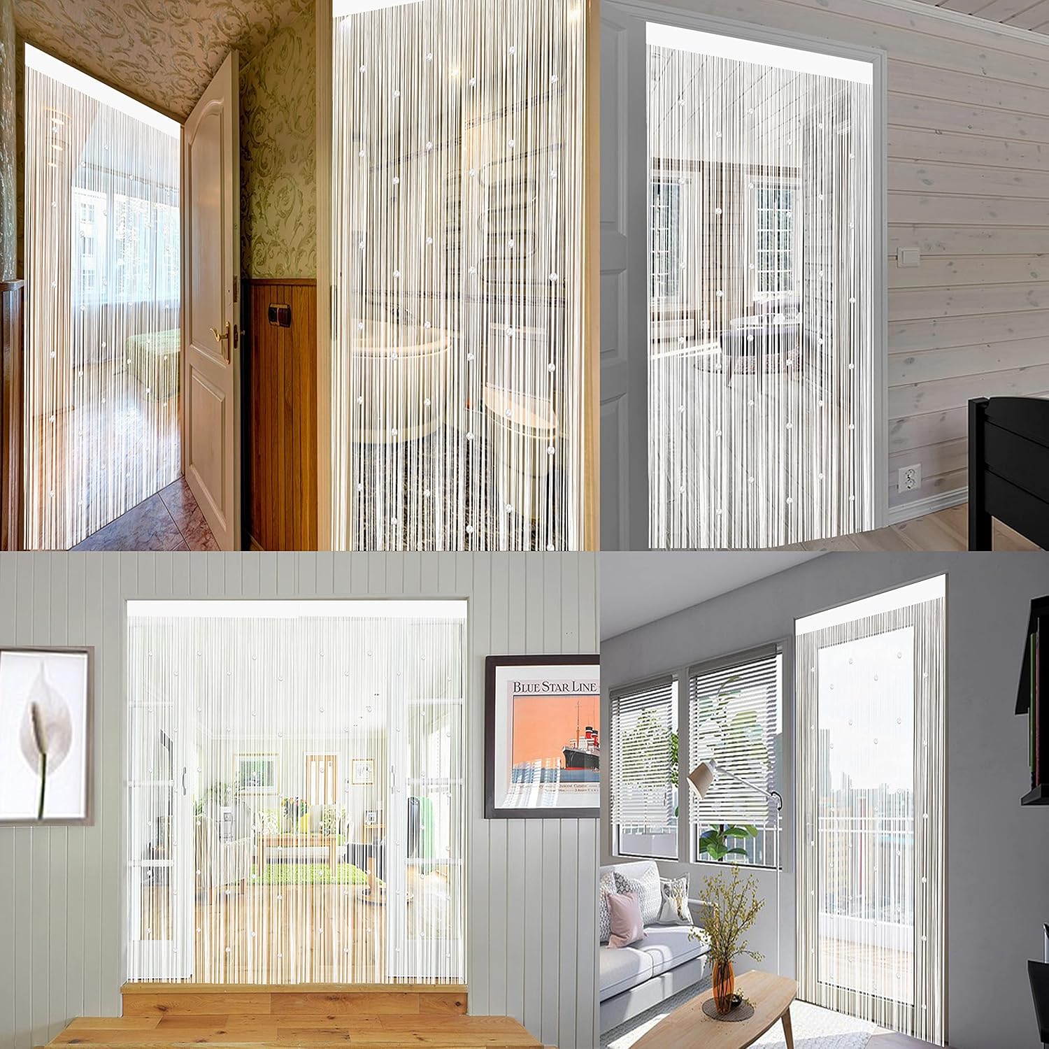 100x200cm Blanc Rideau De Porte en Perles Rideau Anti Mouches pour Porte Exterieur Moustiquaire Rideaux Rideau Anti Mouche Exterieur Cloison - 3