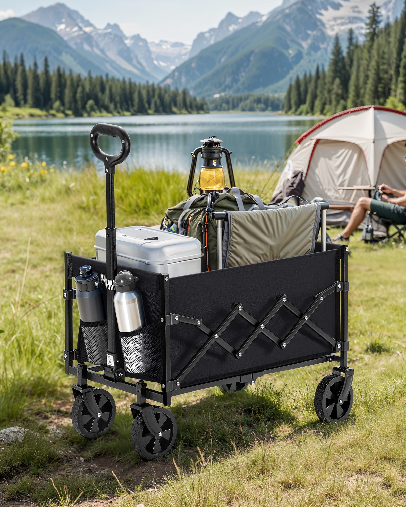 Chariot de Transport Pliable, avec Poignée, 4 Roues Renforcées dont 2 Roues Universelles, Charge 180 kg, Extérieur, Jardin, Noir d'Encre - 2
