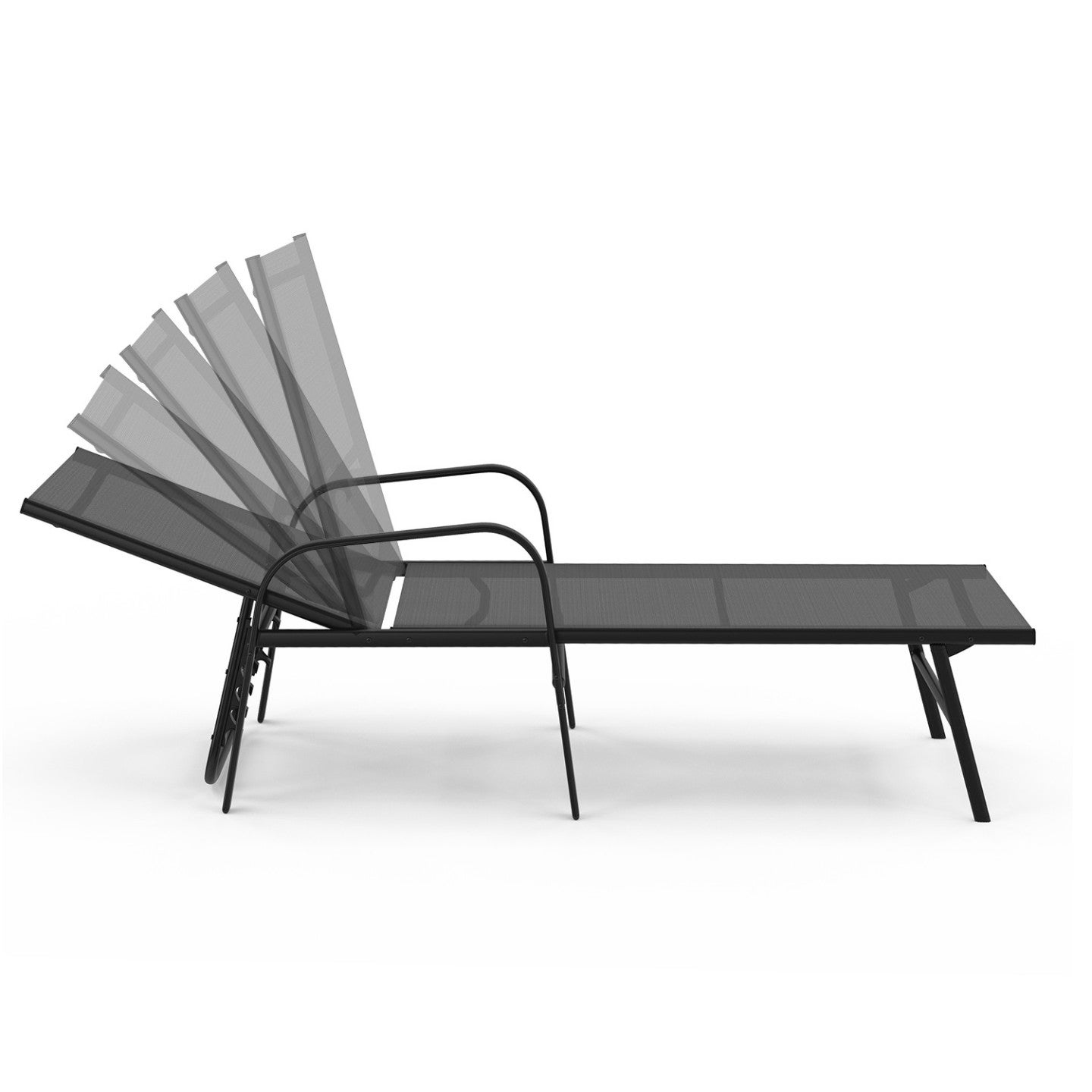 Lot de 2 transats de jardin inclinables FIDJI en acier noir et toile gris anthracite - 3