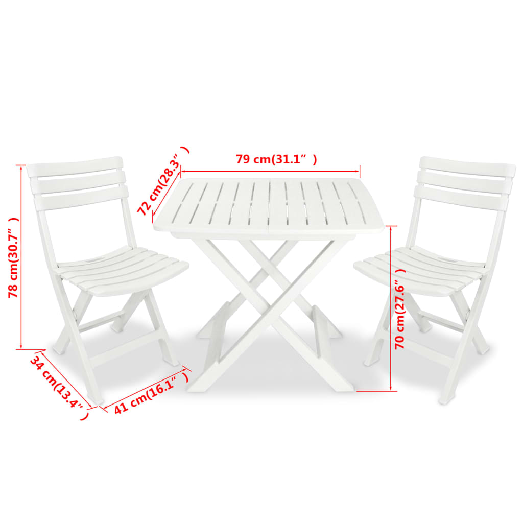 Set da giardino bistrot mobili da esterno terrazza pieghevole 3 pezzi plastica bianca 02_0013545 - 8