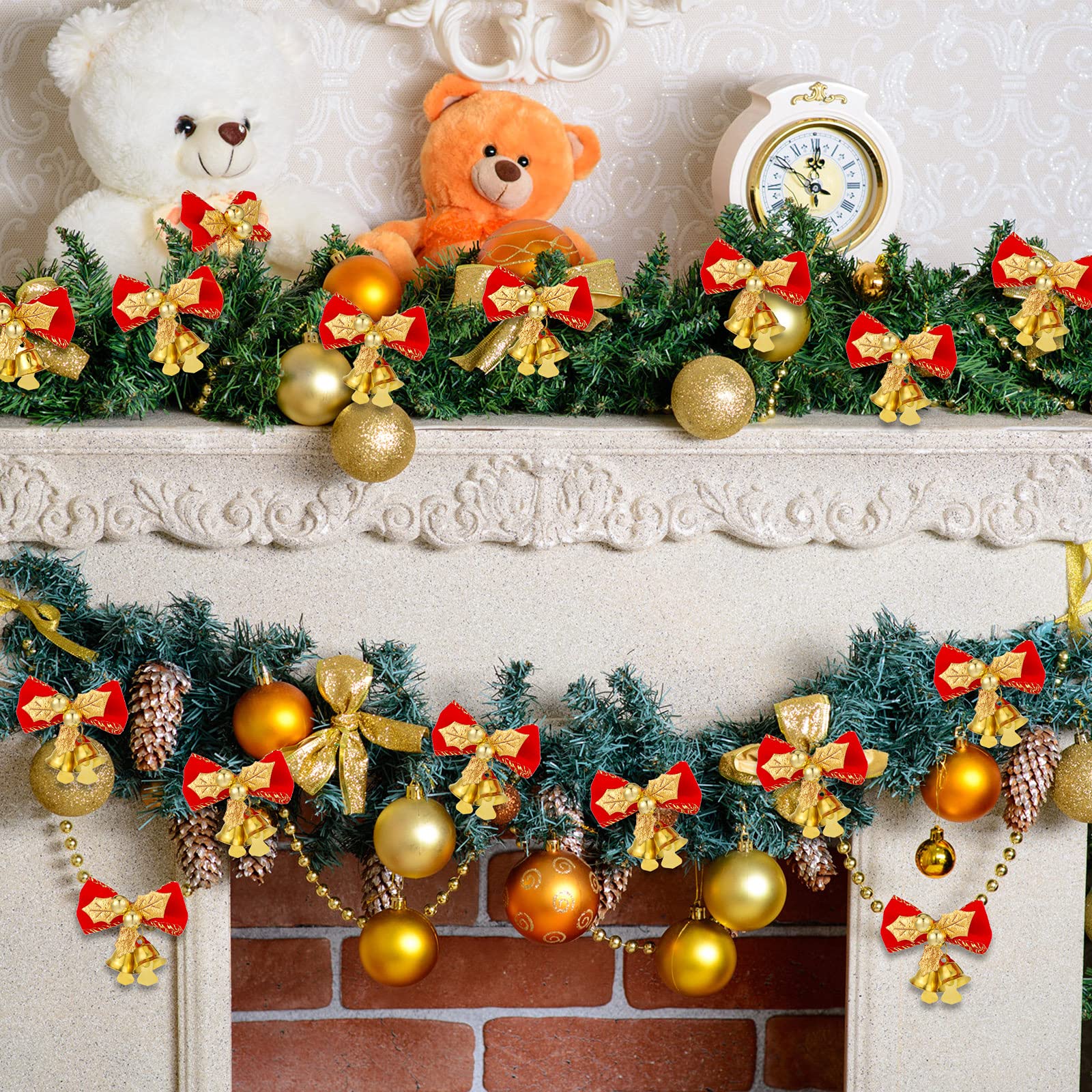 Mini nœud de noël mignon avec cloches, 20 pièces, décoration suspendue pour arbre de noël, ornement de nœud papillon de noël - 5