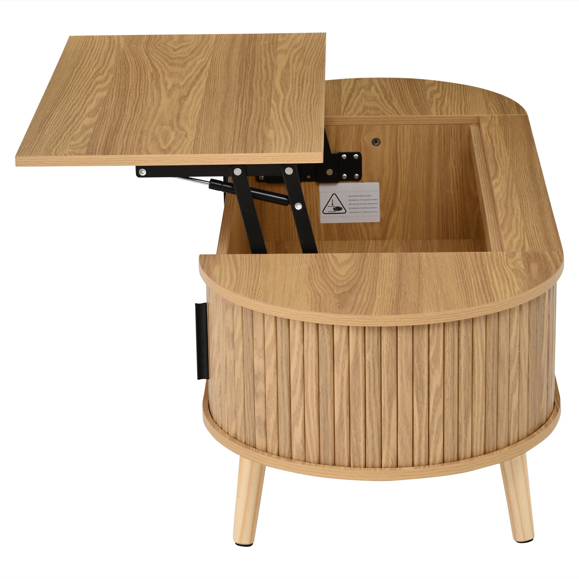 Table basse relevable 120x50x39.5 cm - 2 portes - Rangements cachés - Pieds en bois massif - Naturel - 9