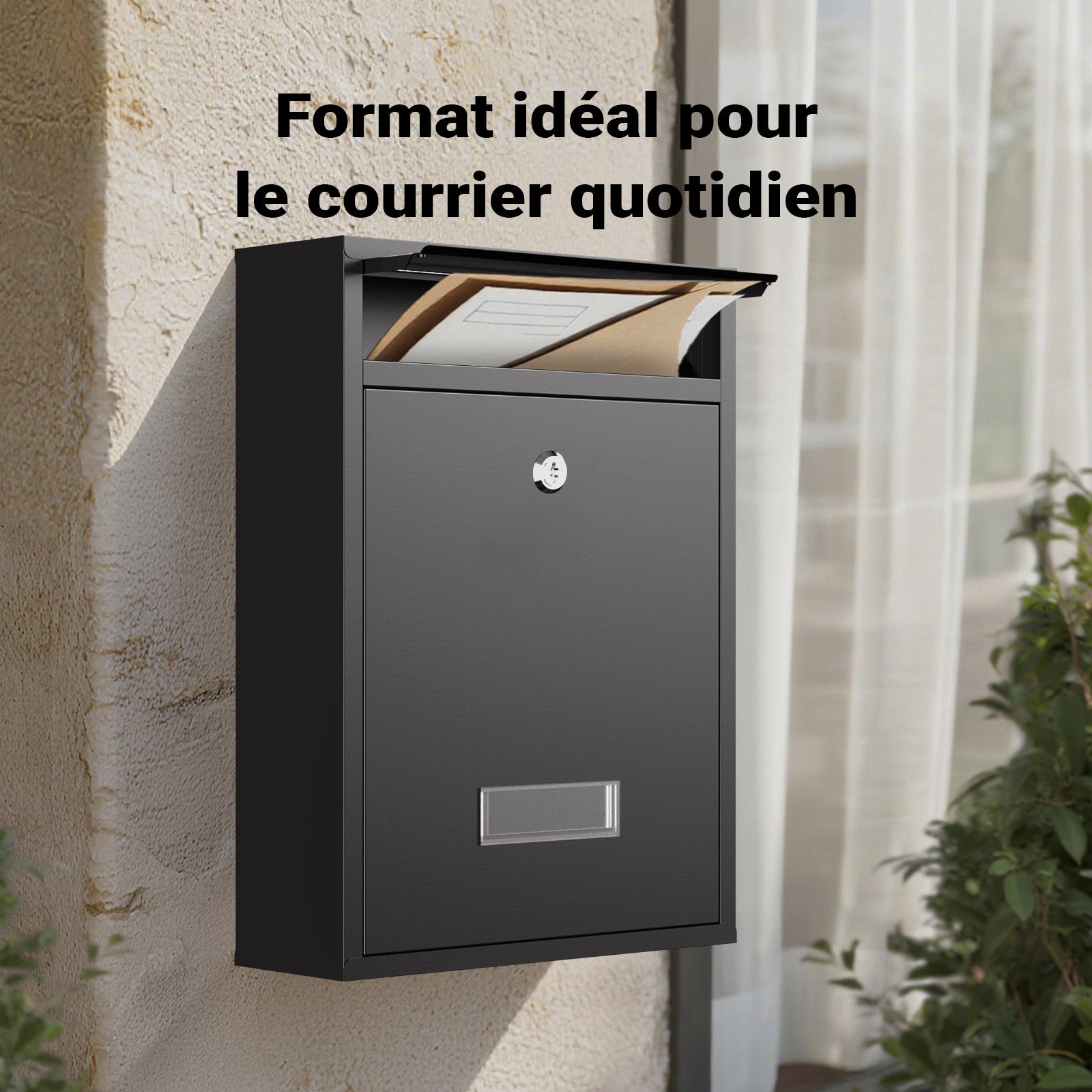 Boîte aux lettres murale verrouillable V10 noire pour courrier, 260 x 90 x 350 mm, Revêtement par poudre, Fente 24 x 4 cm, avec Wiltec - 4