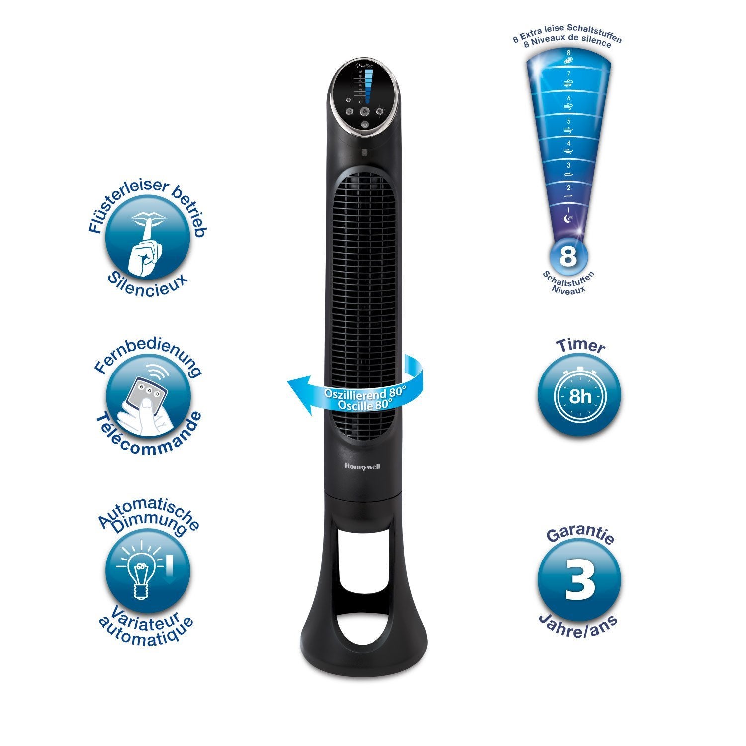 Ventilateur tour oscillant silencieux HYF290E4 - Quiet Set - Honeywell - 6