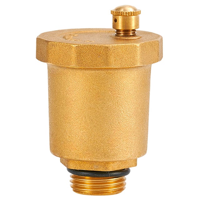 Purgeur d'air automatique M12/17 en laiton brossé, sortie verticale, max 110°C, 10 bars