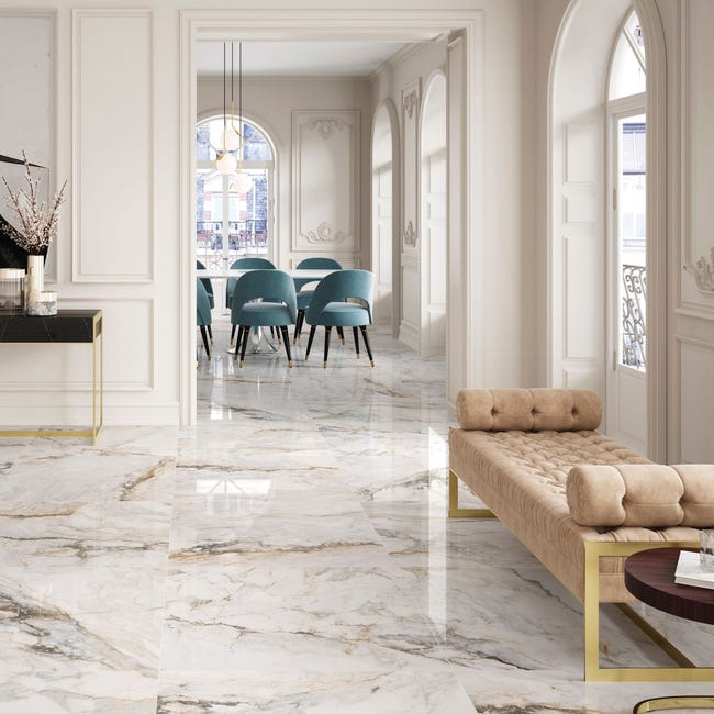 Carrelage effet marbre brillant poli l.90 x L.90 cm LUANDA | Leroy Merlin