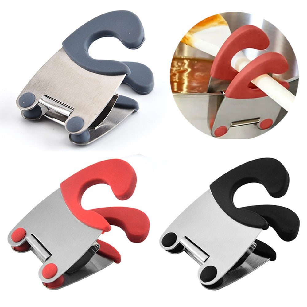 3 sztuki, Podstawka pod łyżkę, Klips do garnka z silikonową rączką zapobiegającą oparzeniom do mocowania łyżki, Klips do miski, Przybory kuchenne