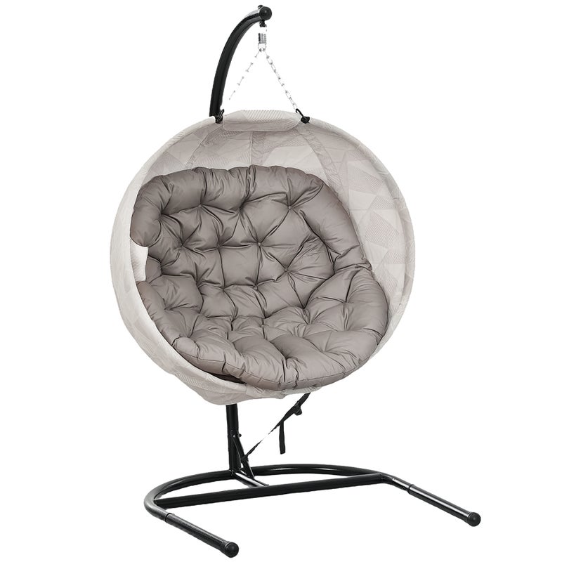 Składany fotel wiszący Egg Chair z uchwytem na kubek i zmywalnym siedziskiem, stabilna rama w kształcie litery U, idealny na patio i do ogrodu