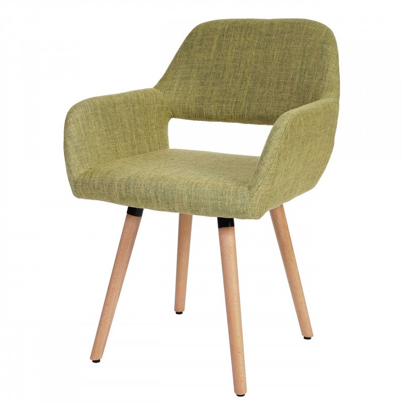 Zestaw 6 krzeseł do jadalni HWC-A50 II, krzesło kuchenne, design retro 50s ~ tkanina, jasnozielony, jasne nogi