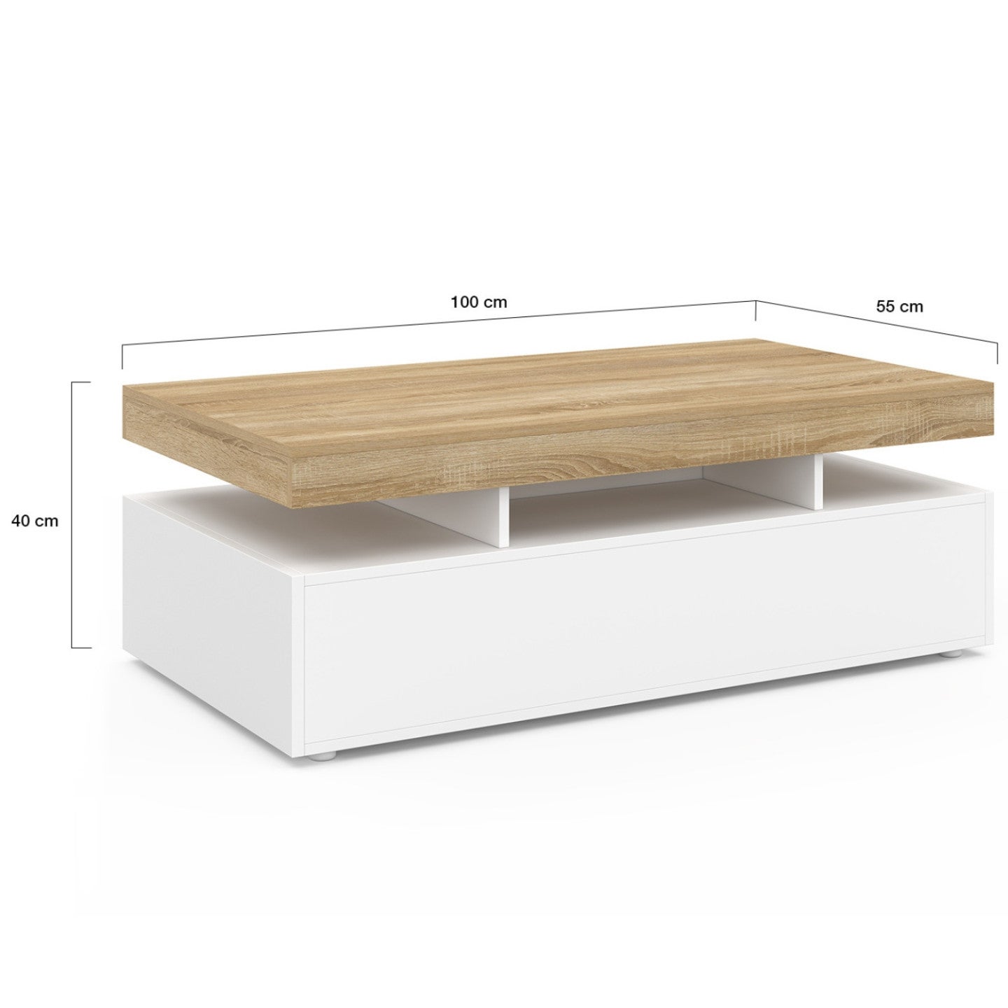 Table basse rectangulaire ELSA 100 cm 2 tiroirs en bois blanc et plateau façon hêtre - 5