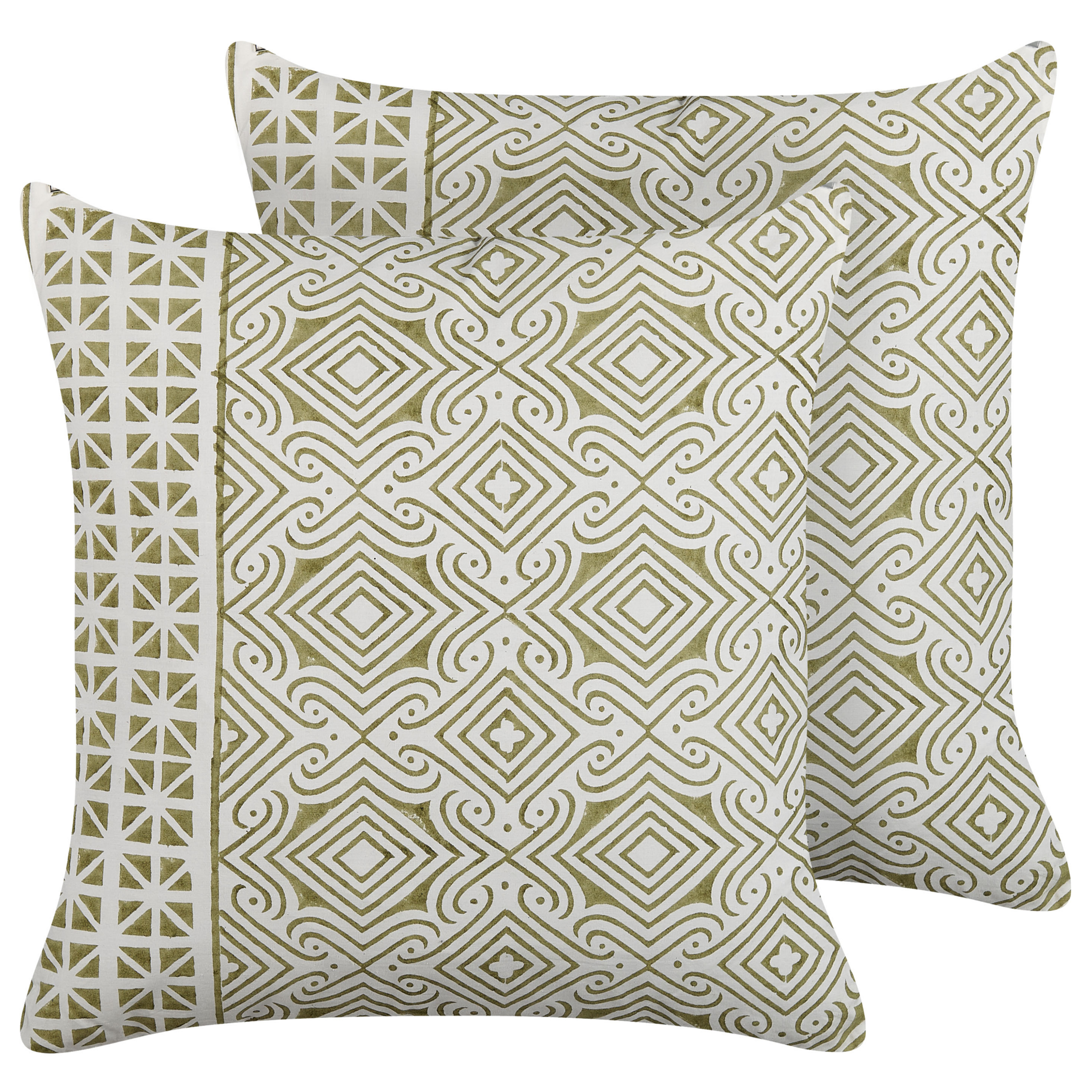 Beliani conjunto de 2 cojines decorativos larics algodón 45 x 45 cm verde patrón oriental