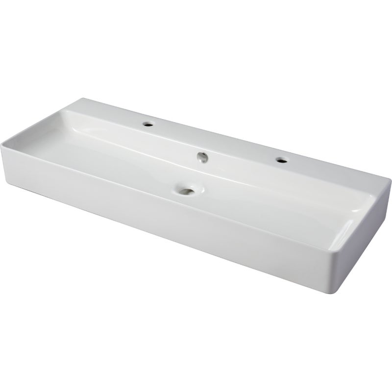 Vasque à poser ou à suspendre double robinet grande taille 110 x 42 cm - Regus - 2