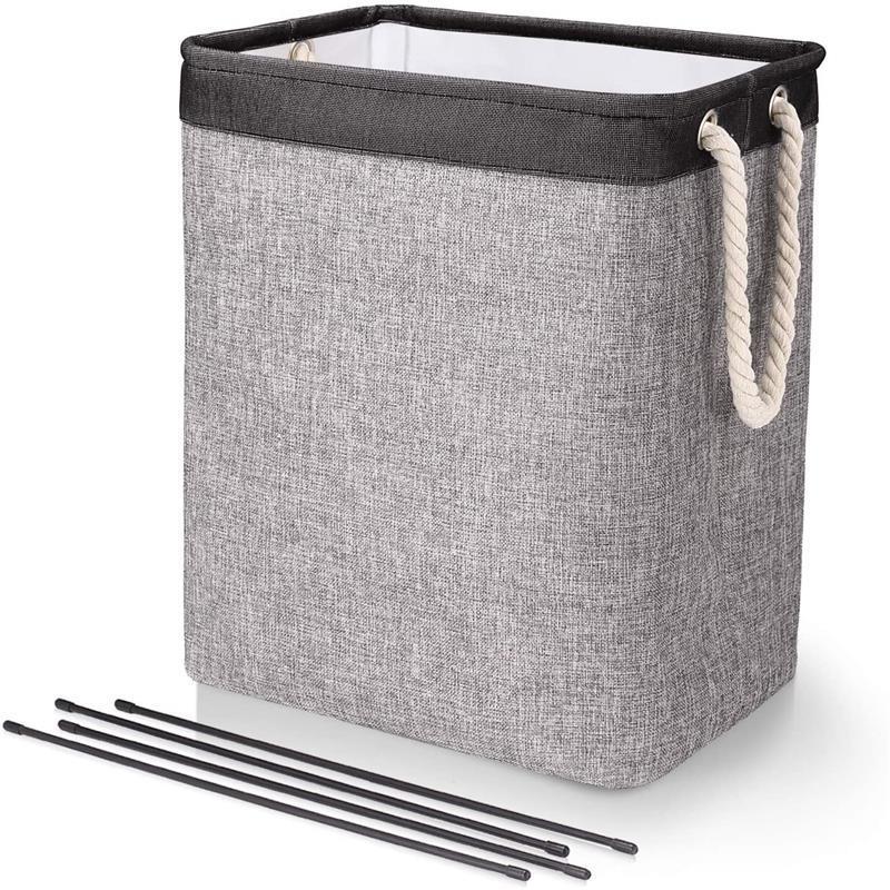 Cesto para la ropa grande y plegable, 78 l, 60 x 42 x 31 cm, negro y gris, caja de almacenamiento con asa de cuerda