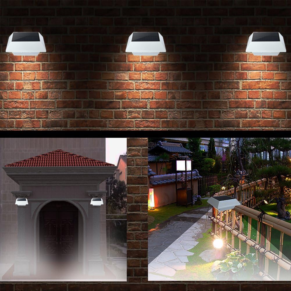 Pacote com 2 luzes solares para calhas externas, 6 luzes LED à prova d'água, sem fio, duráveis, alimentadas por energia solar para jardim, pátio, ent - 4