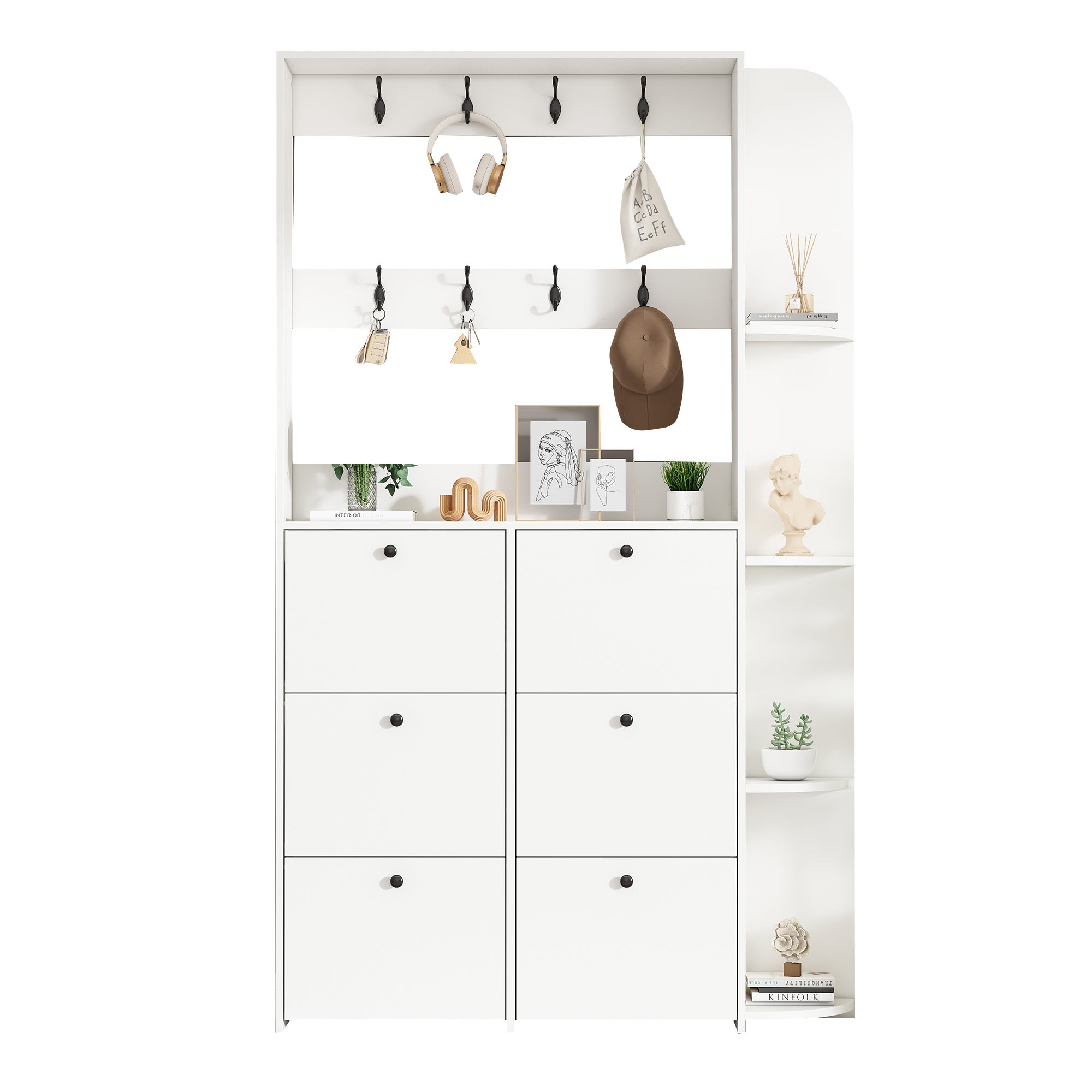 Zestaw szafek do przedpokoju 120 x 24 x 200 cm - Z 6 szafkami na buty - 8 wieszakami - Z 5 półkami - Biały - 7