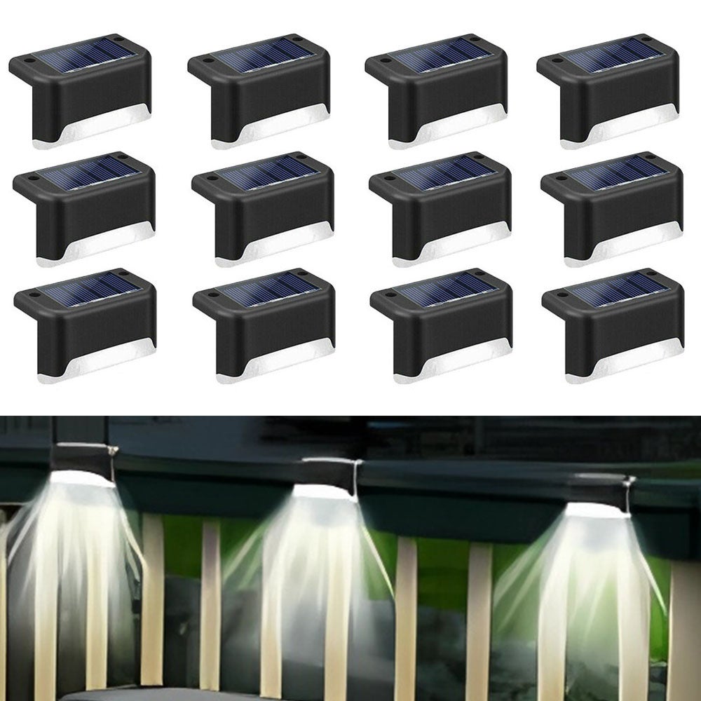 12 Solarnych Lamp Schodowych Zewnętrznych | Wodoszczelne Autonomiczne Oświetlenie LED | Dekoracyjne na Podest, Poręcz, Ścieżkę, Światło białe