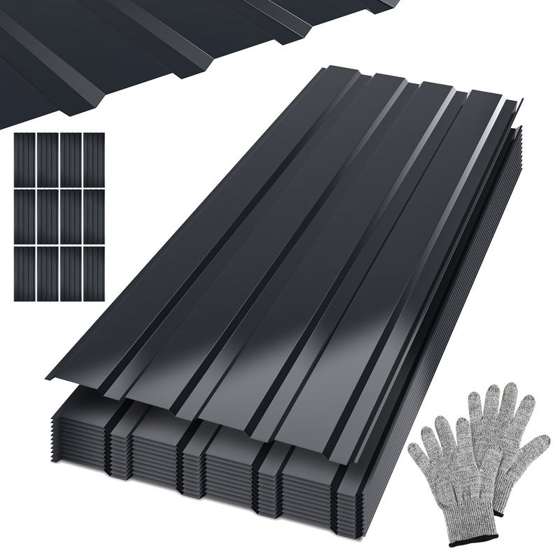 24 placas de chapa perfilada, placa de chapa para cubierta metálica con ranuras, 115 x 45 cm = 12 m², gris
