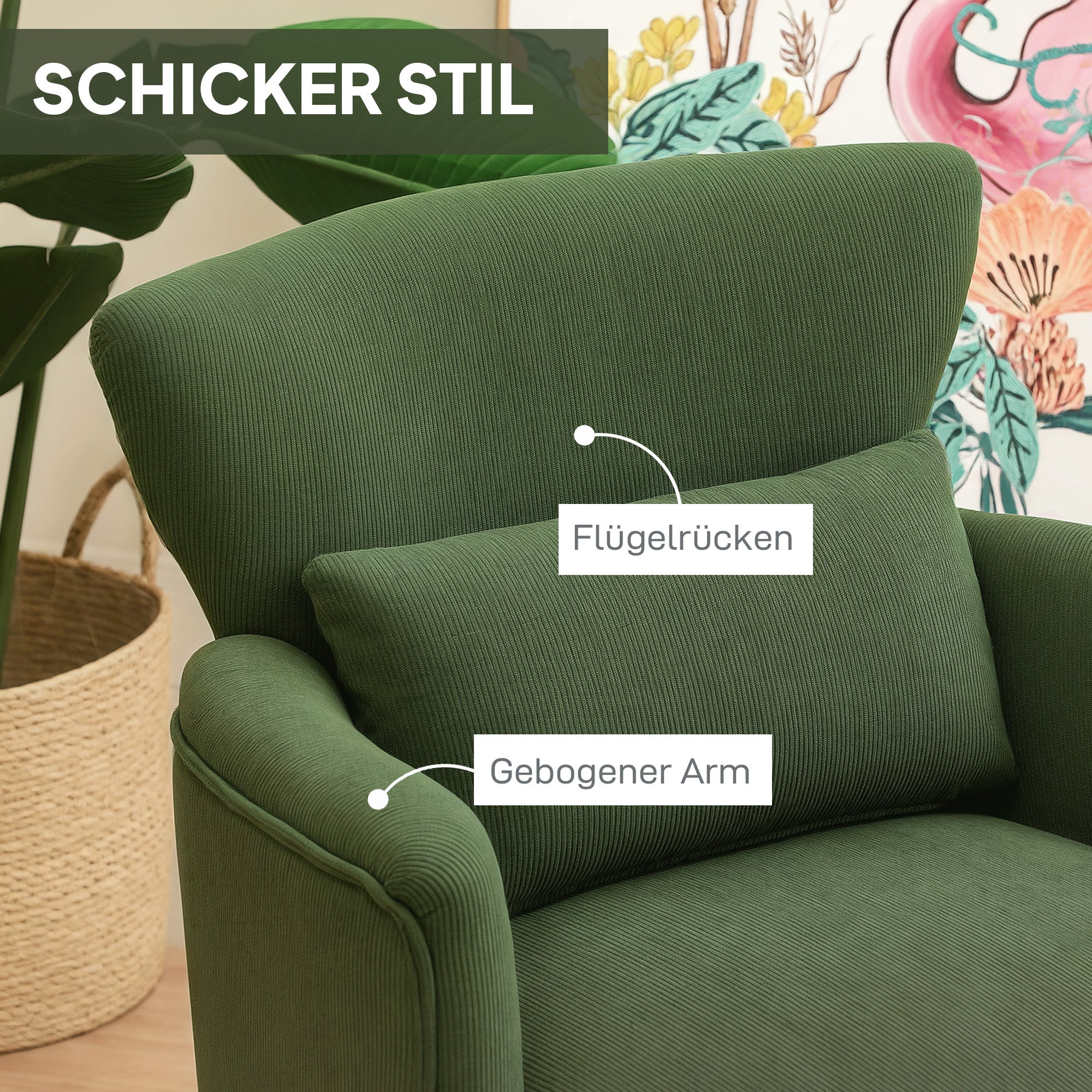 Fauteuil Moderne, Coussin Lombaire, Vert - 8