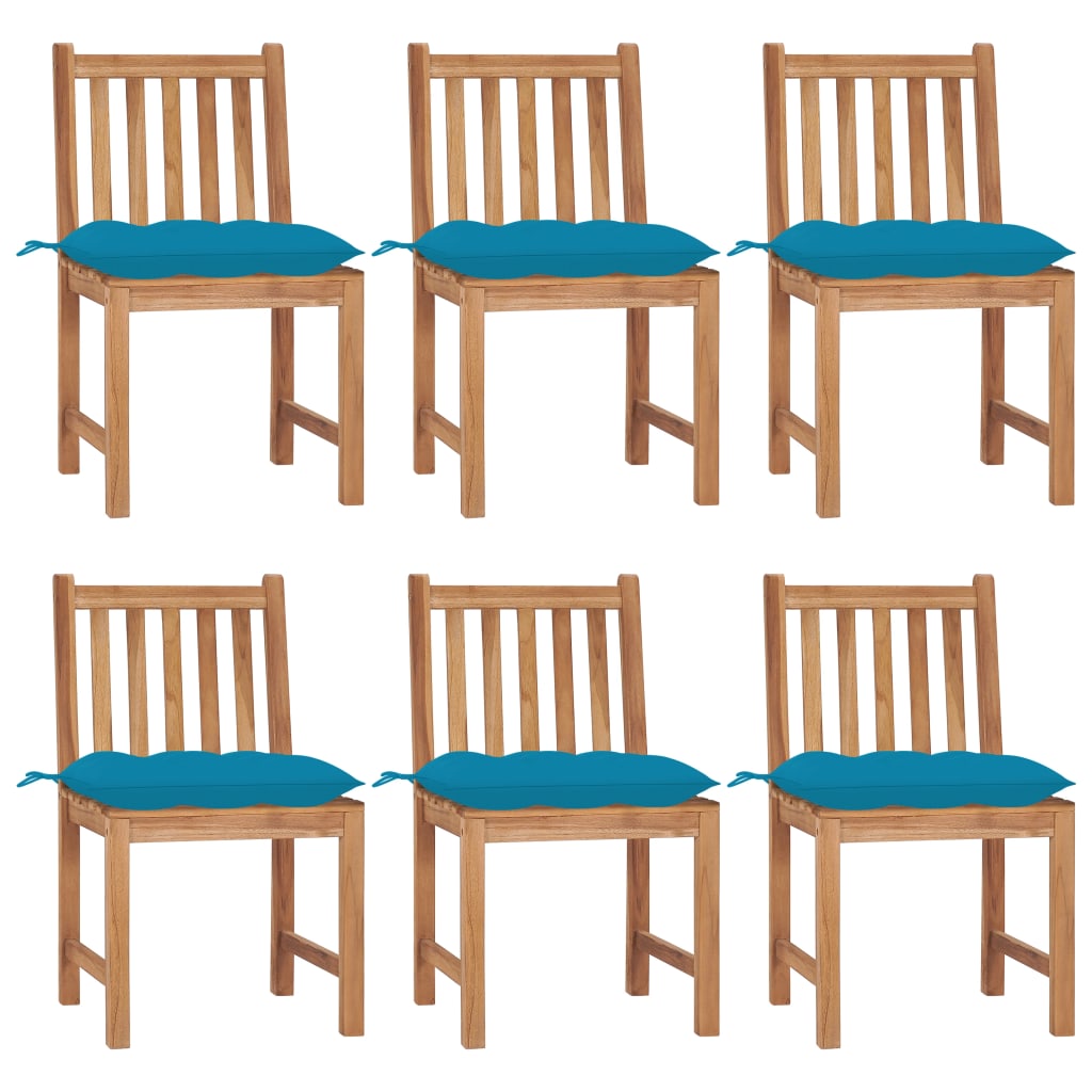 Chaises de jardin 6 pcs avec coussins Bois de teck massif - 2