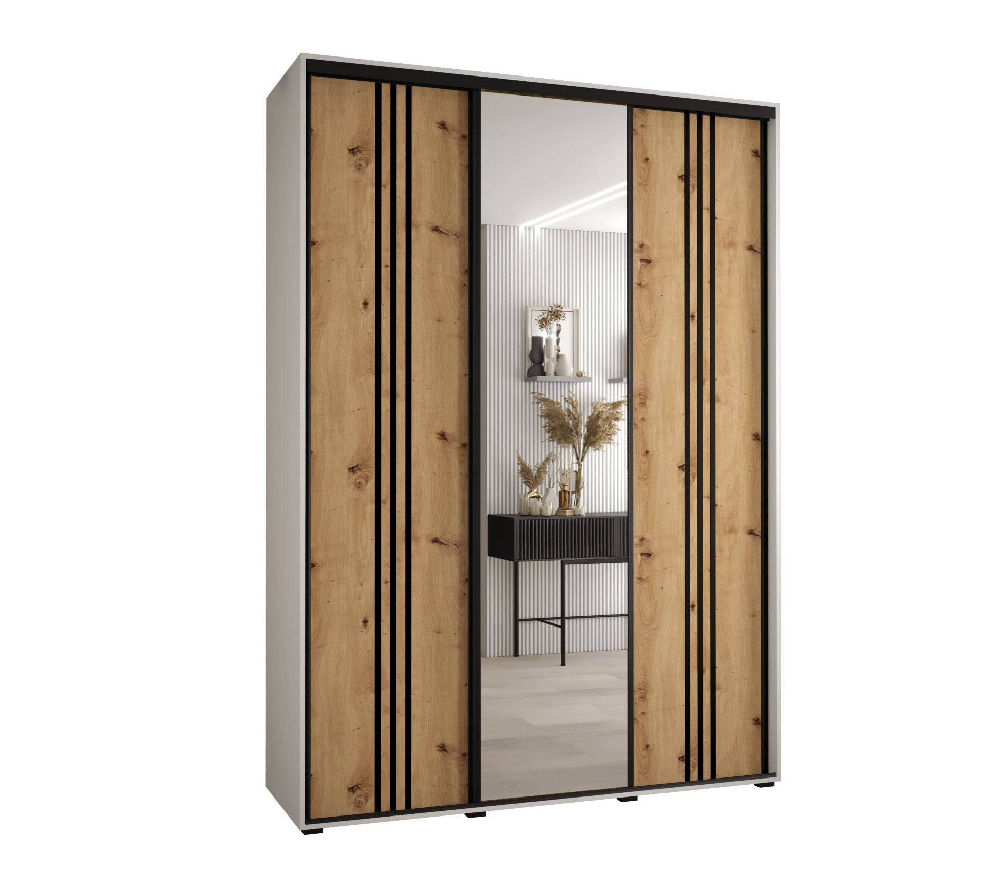 Szafa przesuwna z lustrem wysoka Davos 7 170 x 45 x 235,2 cm biały + artisan + u. czarny - Abiks Meble