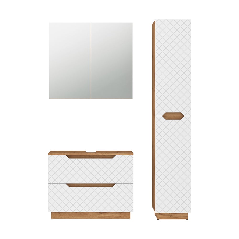 Vicco Zestaw mebli łazienkowych Lotta, Dąb/biały ze strukturą płytek, 3 części