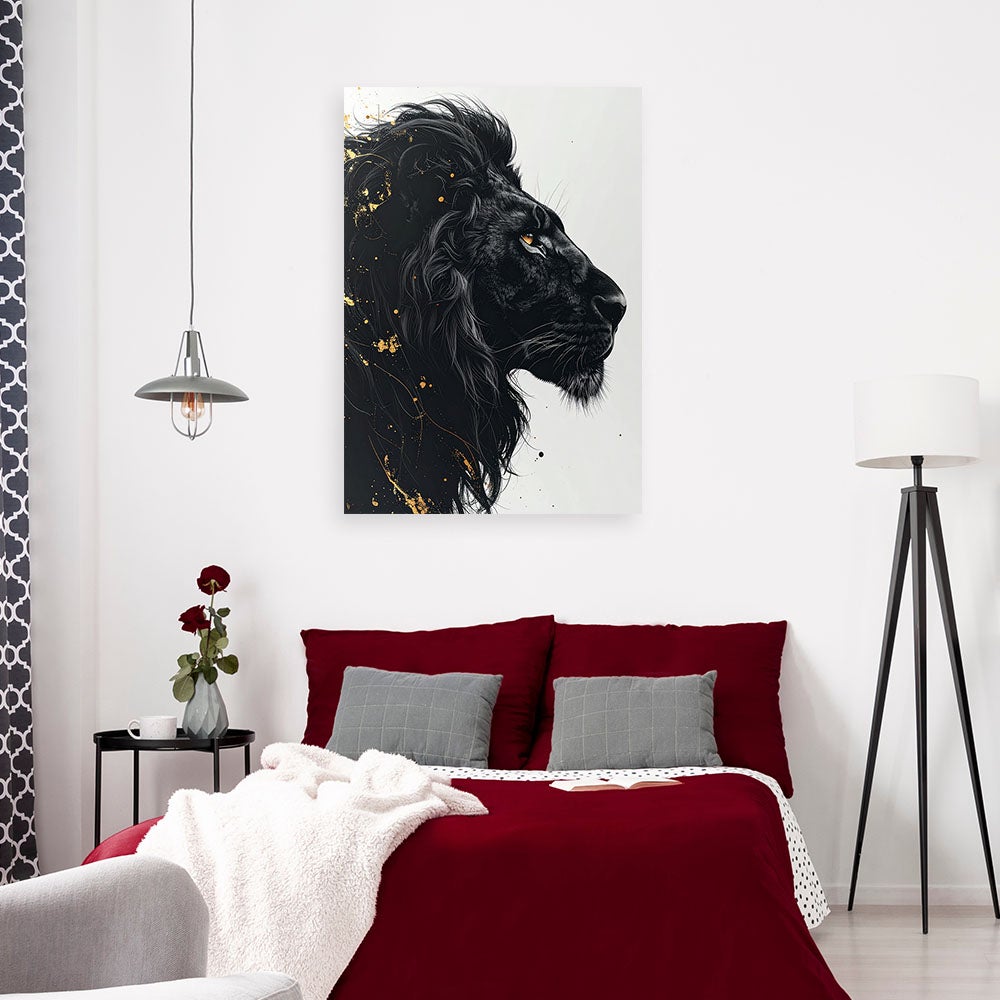 Obraz na płótnie do salonu sypialni biura, Lew zwierze Glamour Złoto Czarno Biały 40x60 - 2