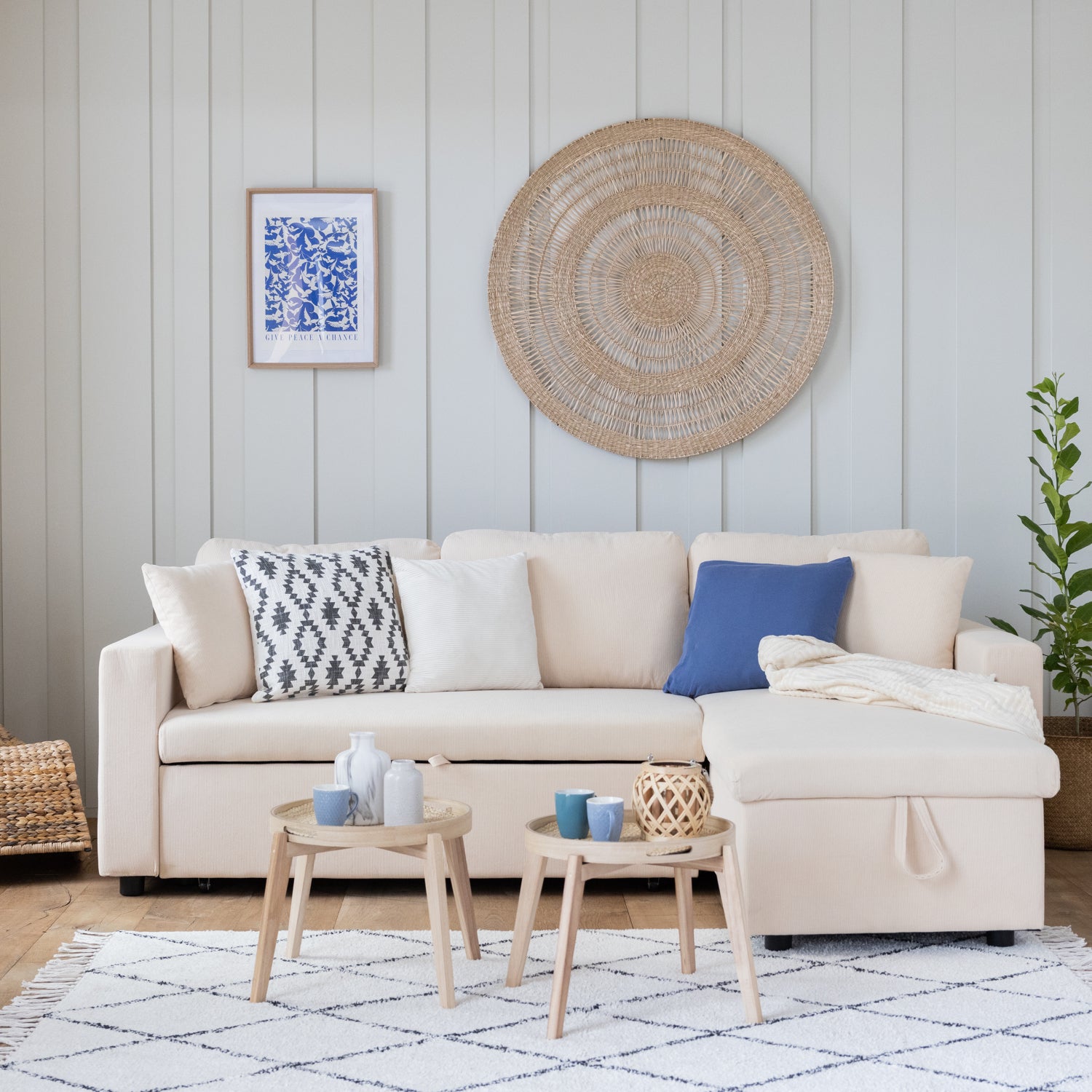 3-osobowa sofa narożna CLARK ze sztruksu w kolorze beżowym