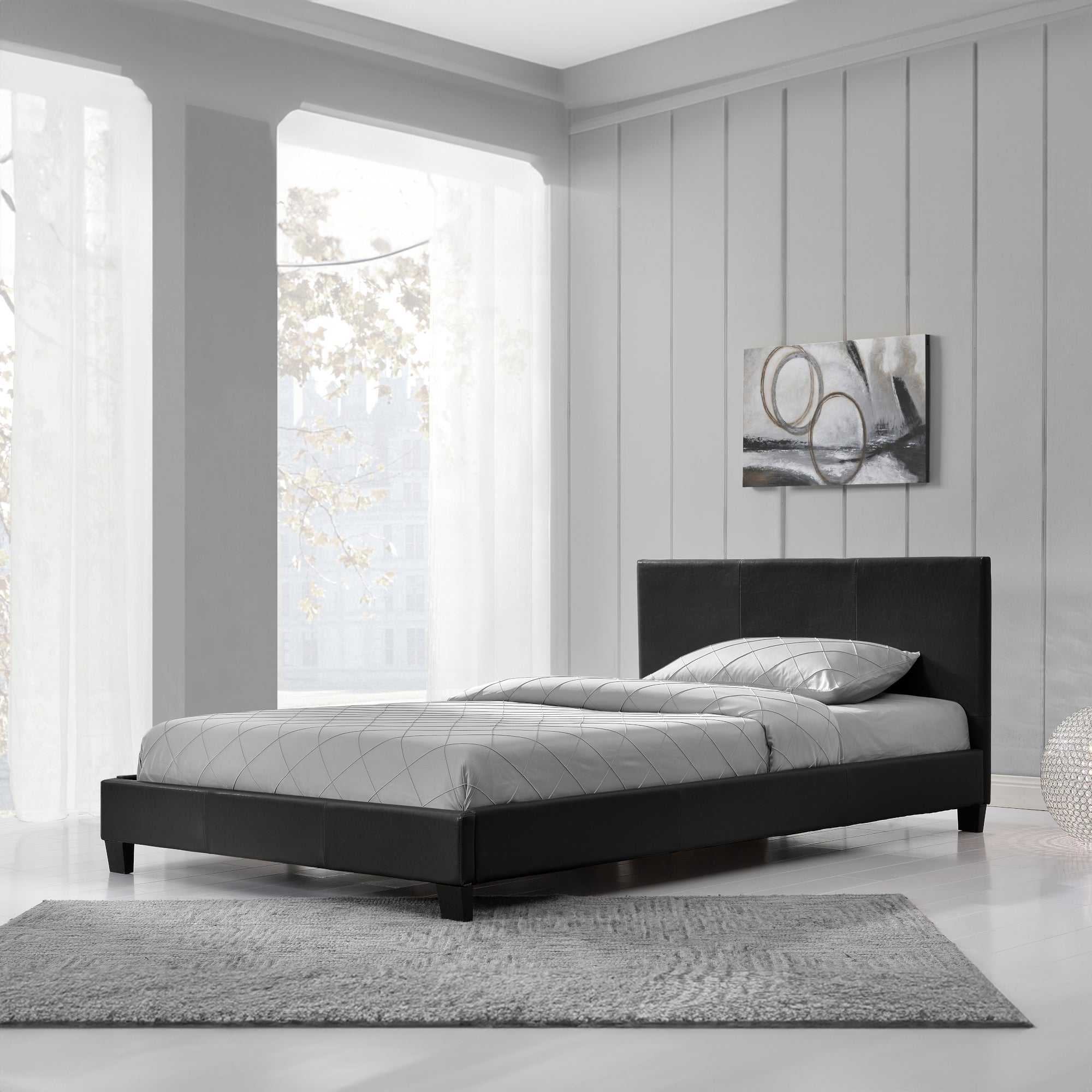 Lit Double 180x200 Cm Avec Matelas Mousse à Froid - Tête De Lit Rembourrée Similicuir Gris - Sommier à Lattes Inclus - 8