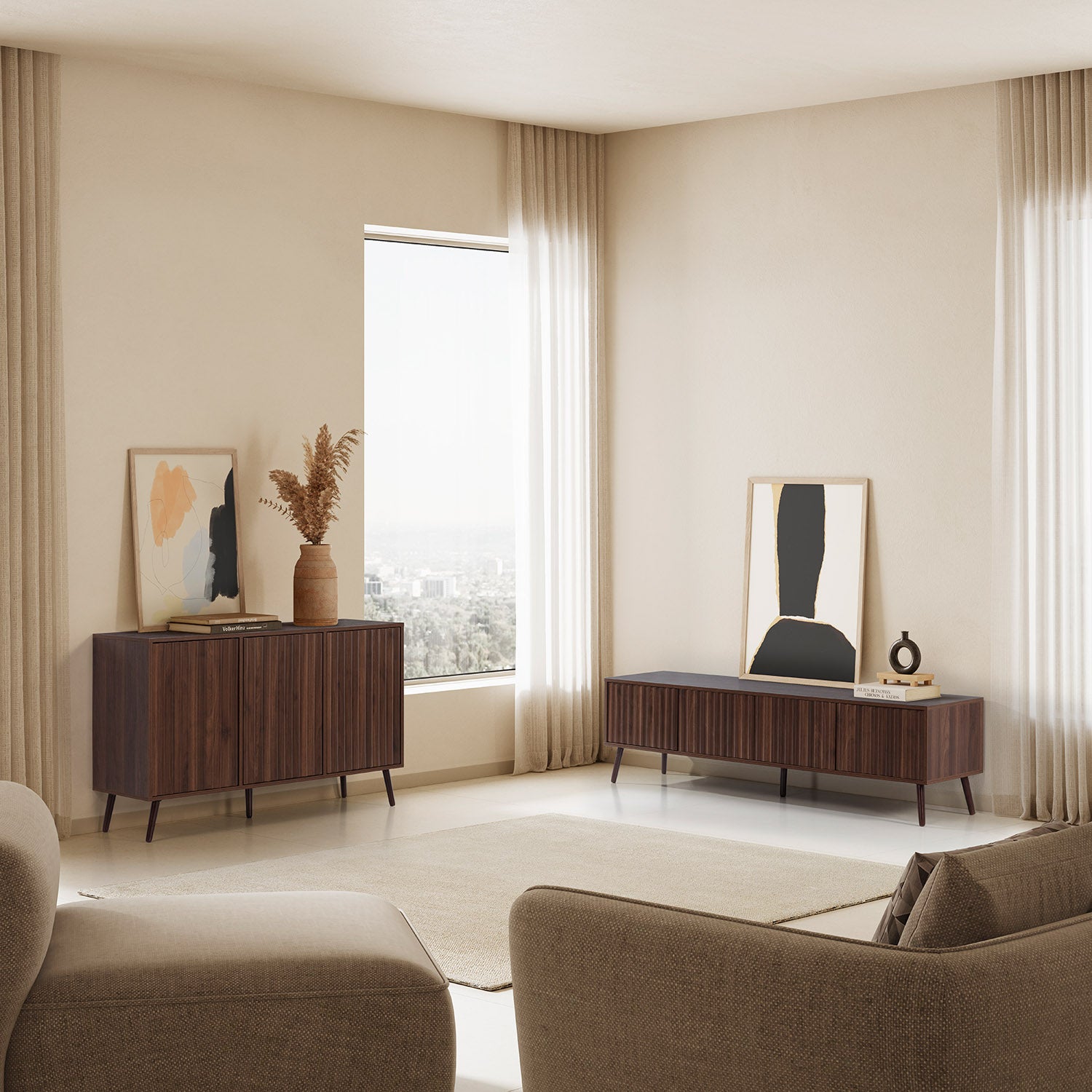 Meuble TV Lluvia 4 portes effet noyer - 8