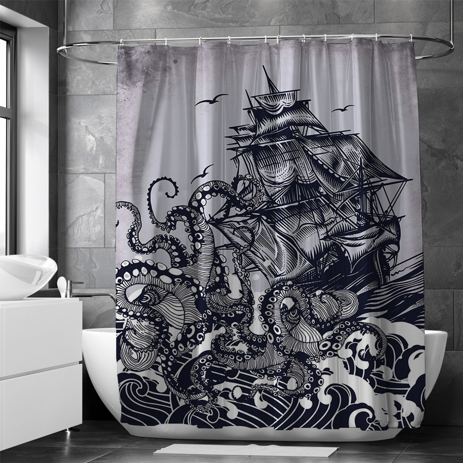 Rideau de douche noir 180x200cm