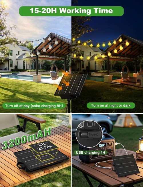 Guirlande Solaire Exterieur, 15m Guirlande Lumineuse Solaire avec 24+1 G40 Ampoules, 8 Modes Étanche IP44 Guirlande Guinguette Extérieur - 7