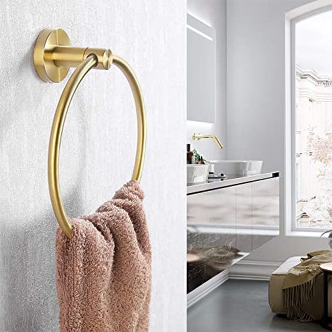 Portasciugamani ad anello in oro spazzolato Porta asciugamani a parete per bagno Heavy Duty Portasciugamani rotondi in acciaio inossidabile di alta qualità per montaggio a parete d Portasciugamani ad anello in oro spazzolato Porta asciugamani a parete per bagno Heavy Duty Portasciugamani rotondi in acciaio inossidabile di alta qualità per montaggio a parete d