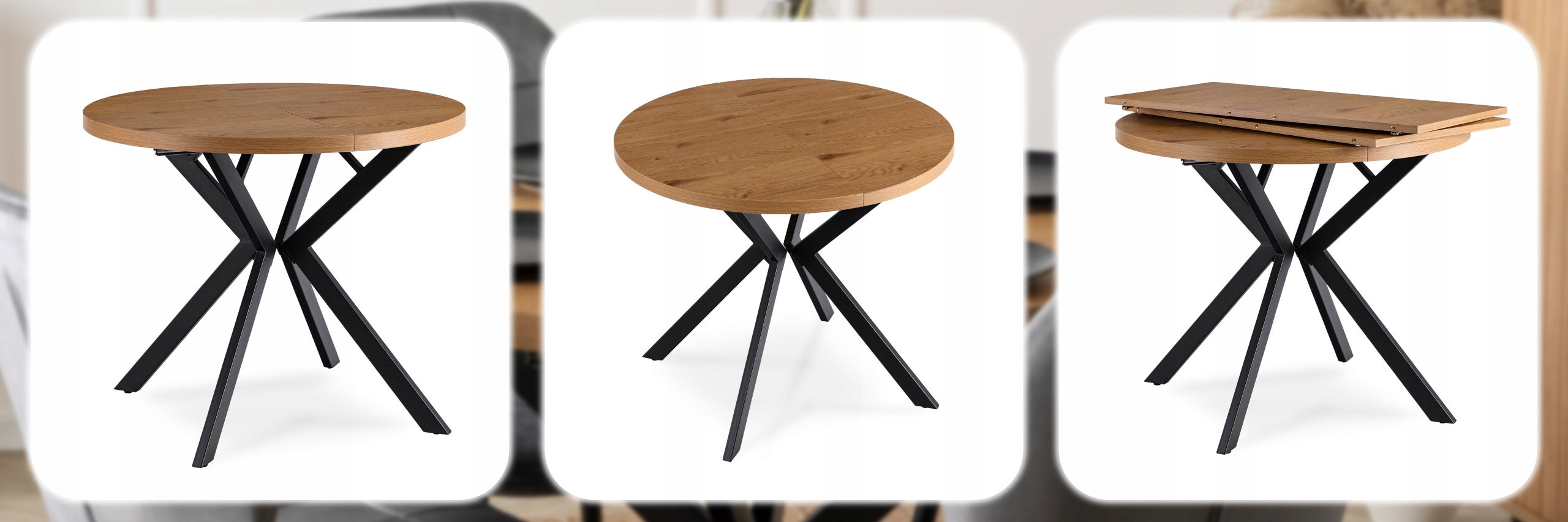 Stół Rozkładany Okrągły Kuchenny Do Jadalni Kuchni Salonu Loft Dąb LUGO - 5