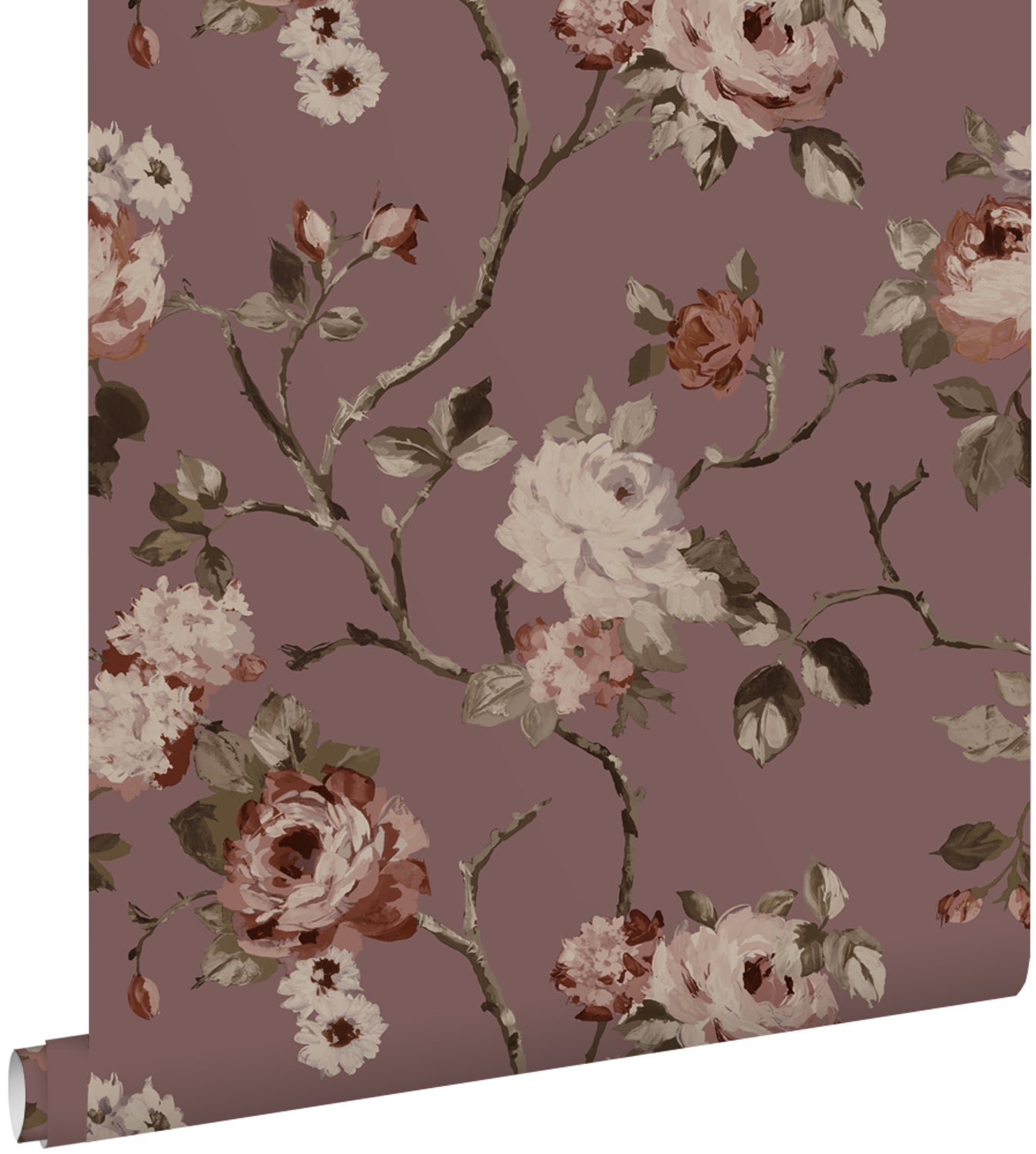Tapeta zabytkowe kwiaty bakłażanowym fioletowym - 53 cm x 10.05 m - ESTAHOME