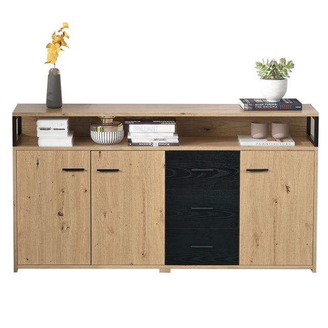 Credenza industriale con tre ante e cassetti, mobile da cucina, mobile contenitore, credenza alta per camere da letto, soggiorni 150 x 35 x 75,9 cm