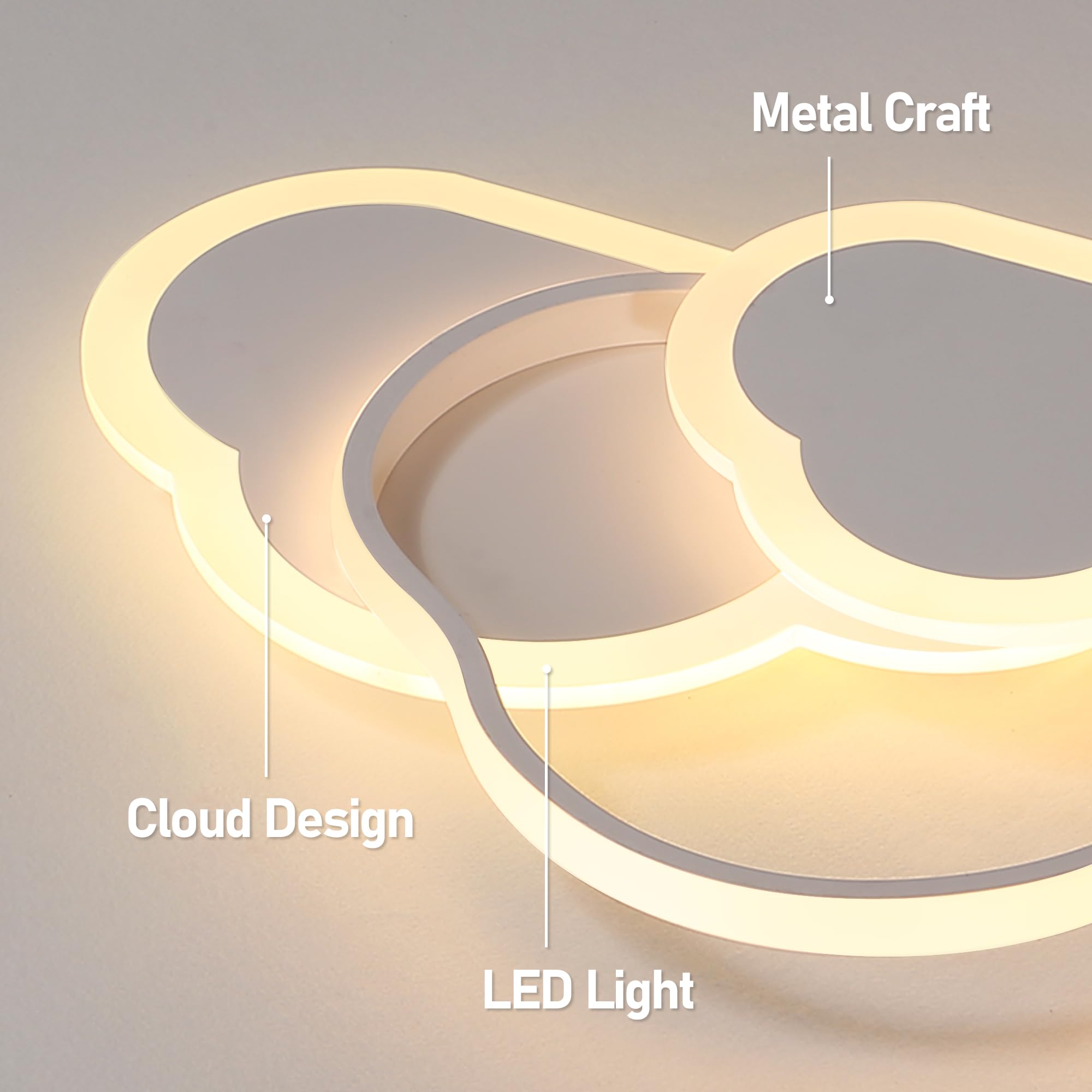 Lámpara de techo LED, lámpara de techo para habitación infantil de 42 W con control remoto, luz de techo LED de nube regulable de 52 cm, 3000-6000 K - 5