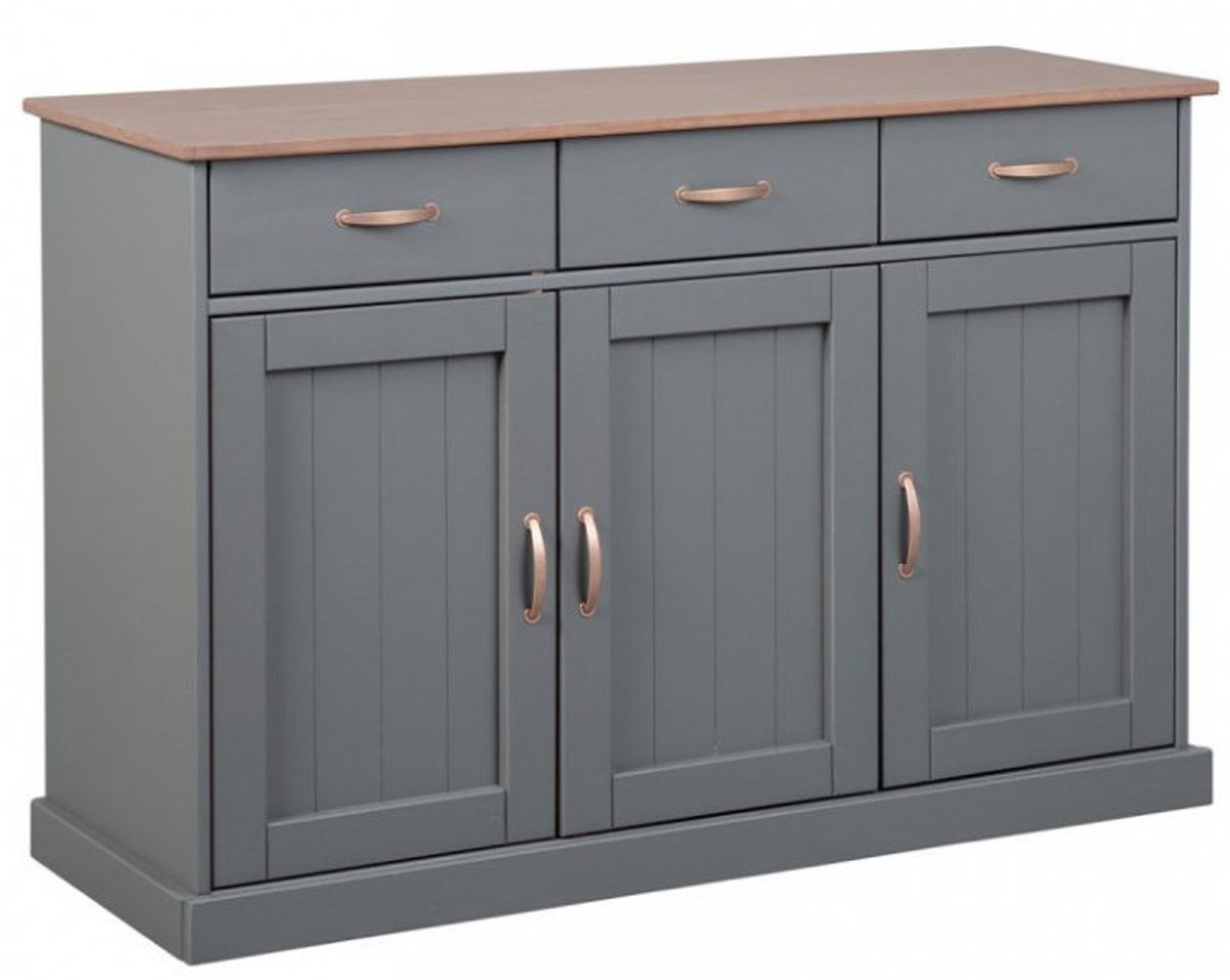 Buffet en pin massif foncé et gris - L.131 x H.86 x P.45 cm | Leroy Merlin
