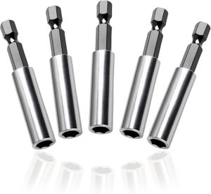 5 Porte-embouts Magnétiques Hexagonaux 1/4" - 60mm Inox, Aimant Fort, Pour Perceuse, Tournevis, Changement Rapide