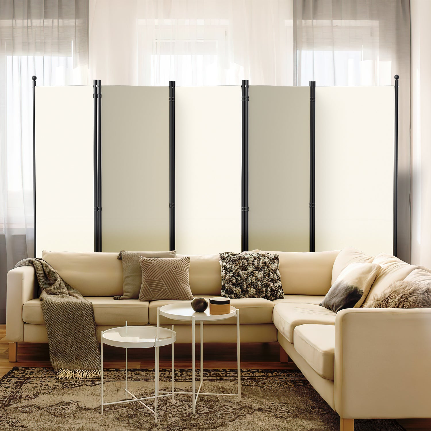 Paravent avec roulettes séparateur de pièce Cloison Paravent écran de confidentialité Écran pour Jardin Beige 284x181 cm - 6