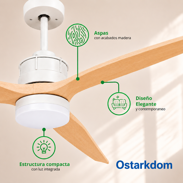 Ventilateur de plafond OstarkDom LED 132 cm avec télécommande, moteur DC silencieux, lumière CCT réglable, minuterie, été/hiver - 4