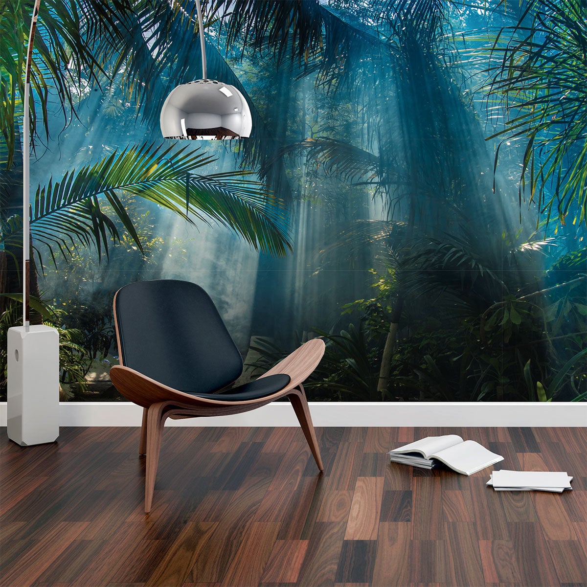Papel tapiz panorámico jungla pre-pegado tropical h 250 x l 480 cm - adhesivo de pared - revestimiento sticker mural decorativo