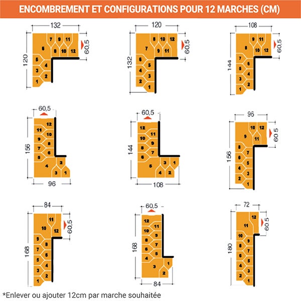 Escalier 1 quart tournant 10 marches - Hauteur à franchir de 2.21 à 2.61m - Largeur 61cm - Couleur noyer et gris - MINI61/L/SBMNOY-10 - 5