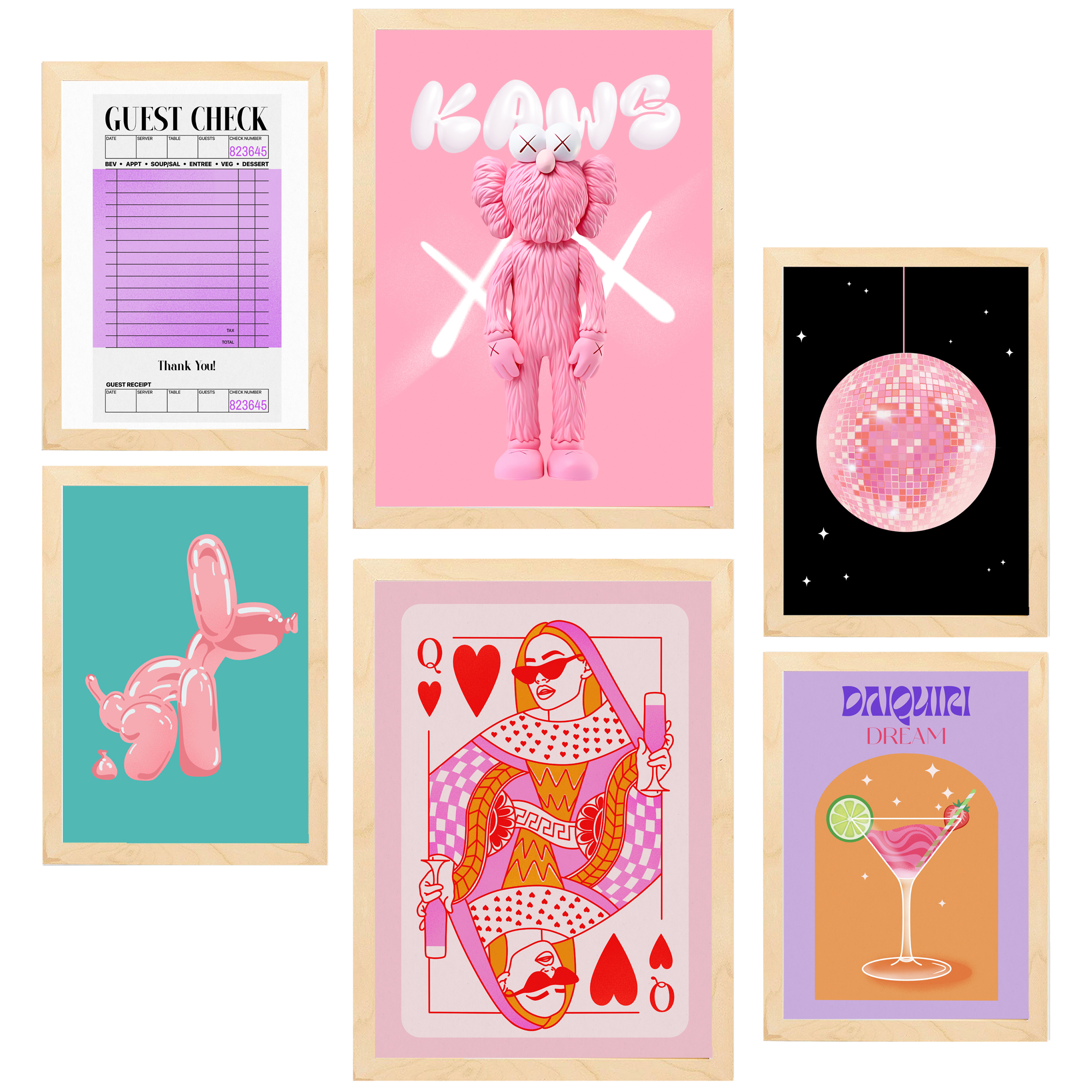 Nacnic set de 6 pósters illustraciones de arte moderno femenino tonos rosas marco madera clara