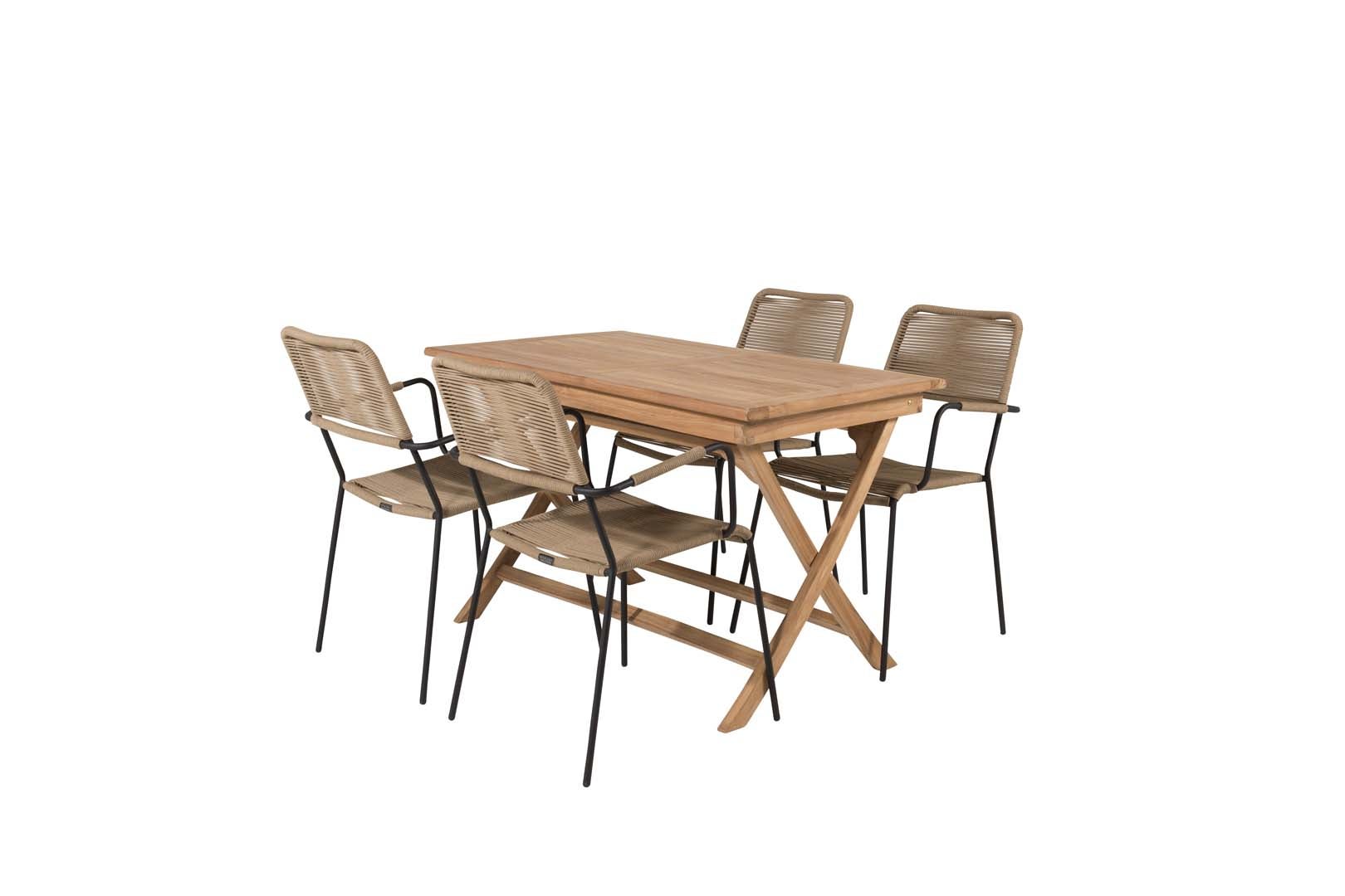 Kenya zestaw ogrodowy stół 70x120cm naturalny, 4 krzesła Lindos brązowy.