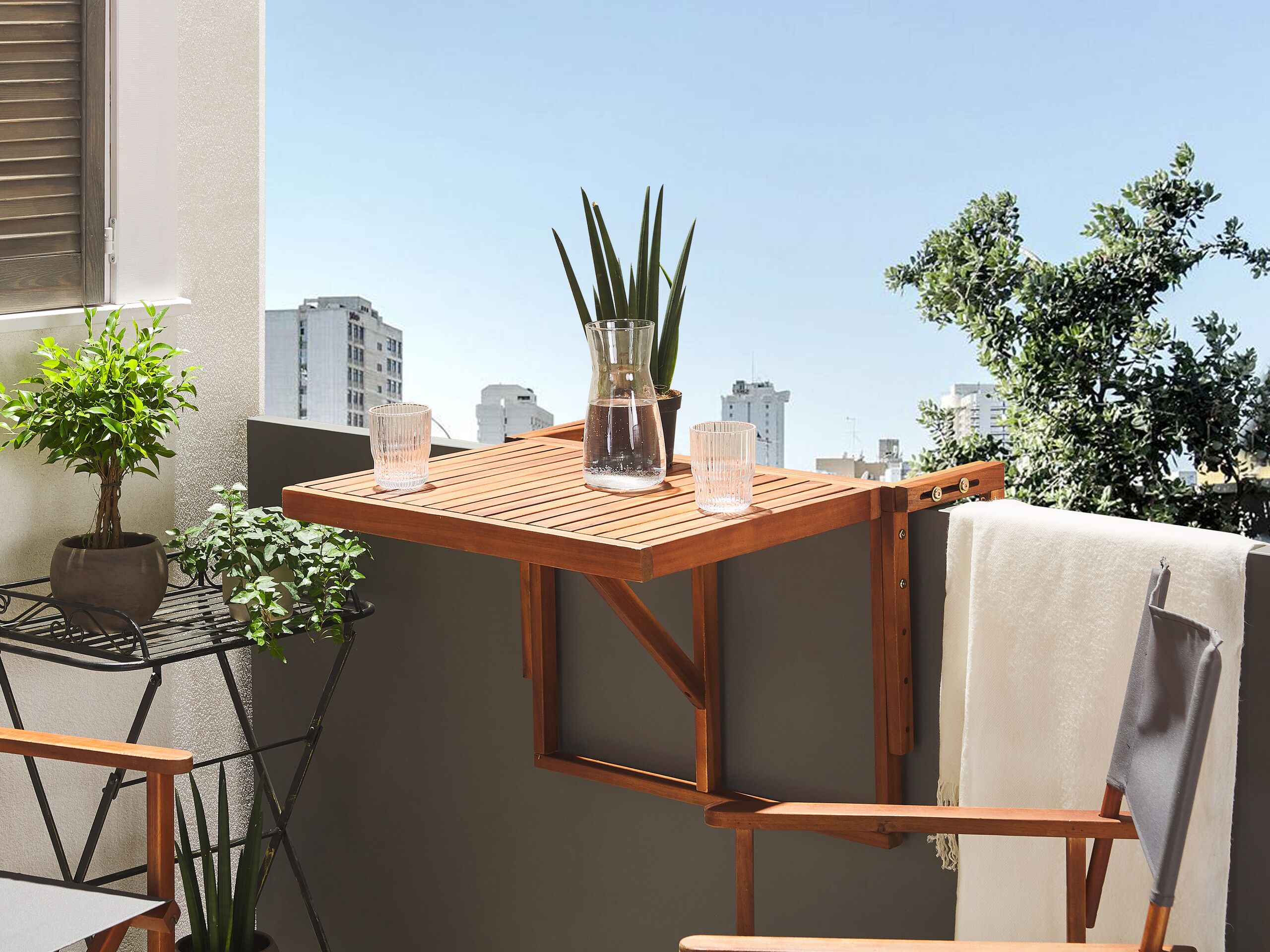 BAKAJI Tavolo da Balcone Salvaspazio Bianco, Tavolino da Appoggio per Ringhiera con Struttura in