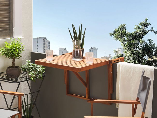 BAKAJI Tavolo da Balcone Salvaspazio Bianco, Tavolino da Appoggio per Ringhiera con Struttura in BAKAJI Tavolo da Balcone Salvaspazio Bianco, Tavolino da Appoggio per Ringhiera con Struttura in