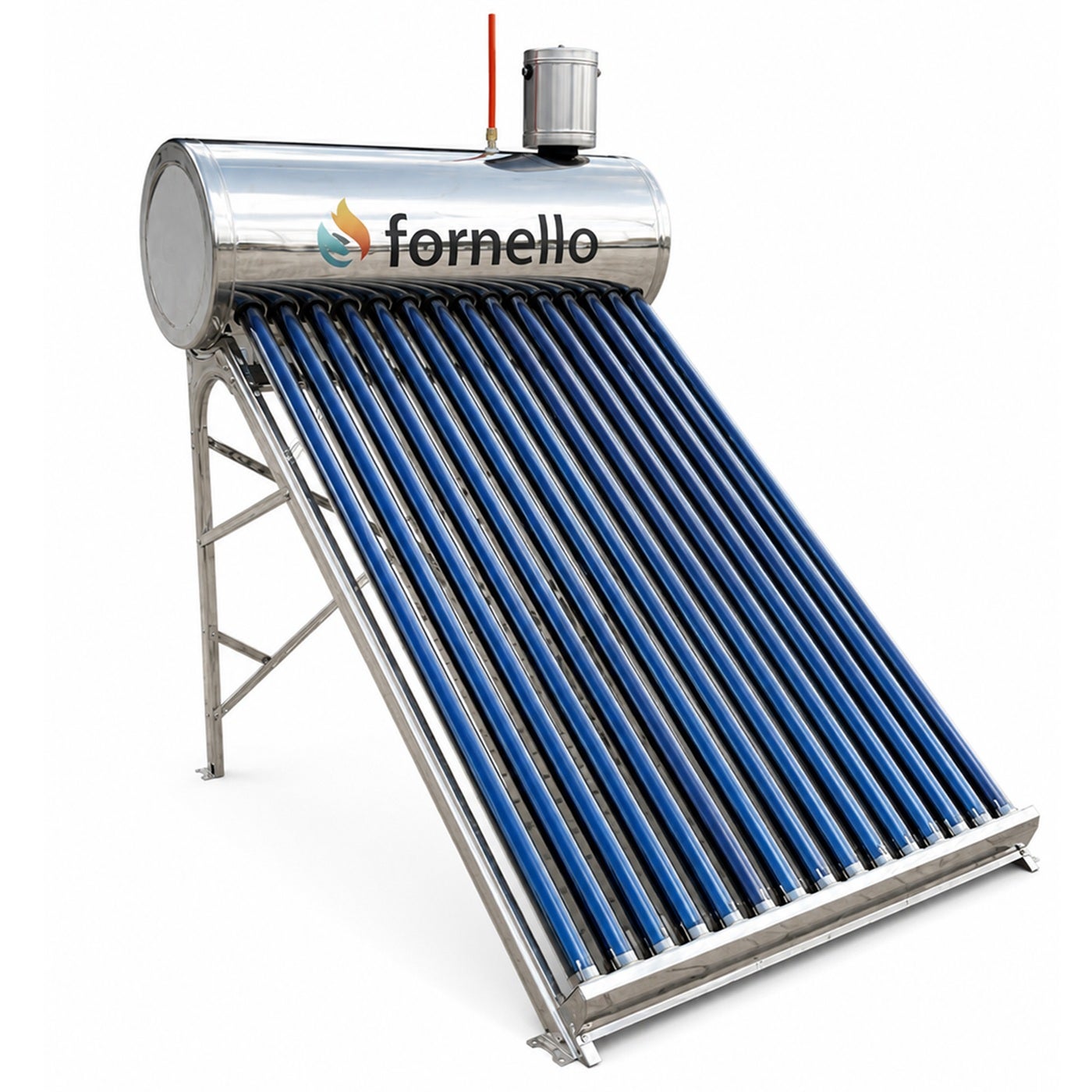 Panou solar nepresurizat Fornello pentru producere apa calda, cu rezervor inox, 122 litri, 15 tuburi vidate si vas flotor 5 litri