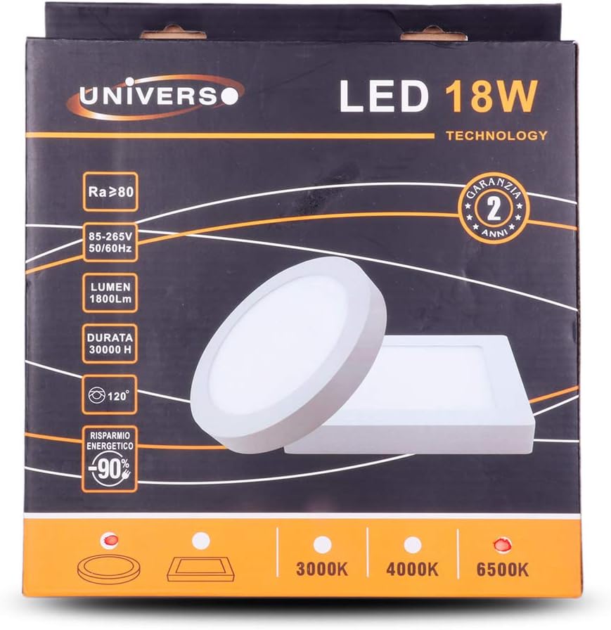 Plafonnier Lampe LED 18w lumière diffuse haute luminosité 180w 230V TONDA COLD LIGHT 6500K - 8