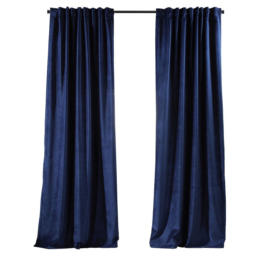 Cortina de Terciopelo Extra Larga de 1 Panel Azul Medianoche 280*425